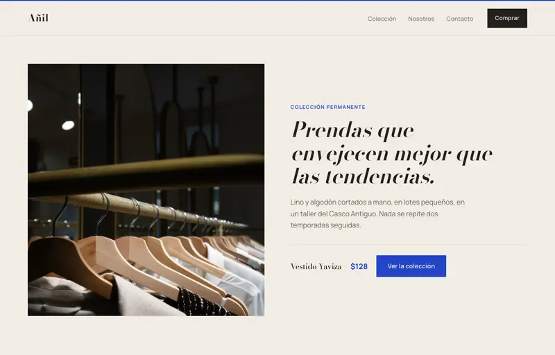 Captura real de la página de inicio — Boutique, sitio de demostración