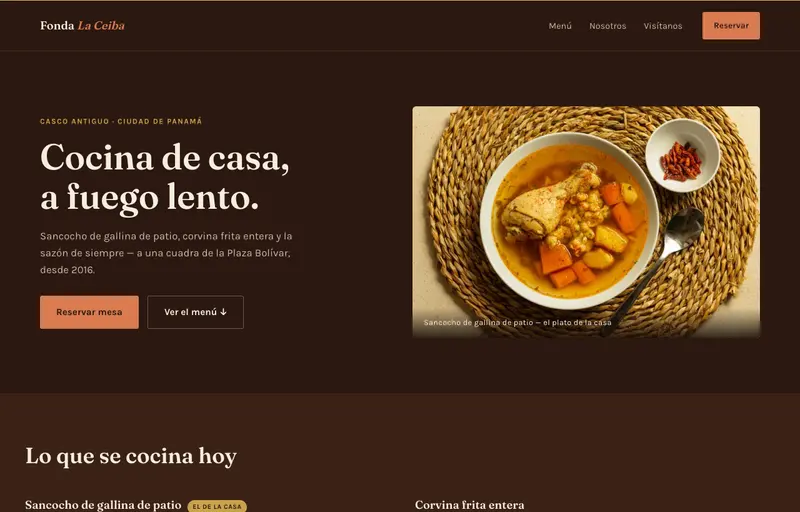 Captura real de la página de inicio — Restaurante, sitio de demostración